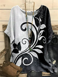 Pattern Printed Loose Short Sleeve Round Neck Shirt