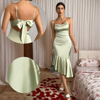 Lace-trimmed Satin Dress For Women