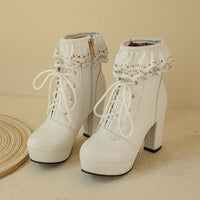 Autumn And Winter Lace Up Women's Thick Heel Lace Fashion Boots