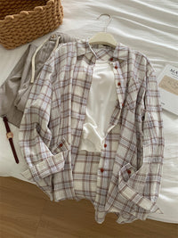 Women's Art Retro Washed Cotton Yarn Checkered Shirt