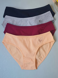 Women's Cotton Underwear Mid-waist Heart-shaped Briefs