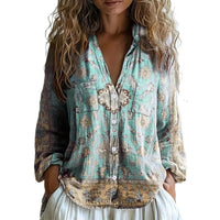 Ethnic-style Geometric-print Long-sleeve Womens Shirt