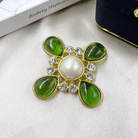 Classic Medieval Baroque Cross Crystal Brooch Vintage
