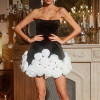 Womens Strapless High-Waisted Dress With 3D Floral Hem