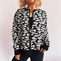 Fashion Color Contrast Knitted Cardigan Casual Round Neck Zipper Stitching Cloud Sweater