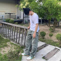 Washed Old Double Knee Canvas Overalls Cutting Pants