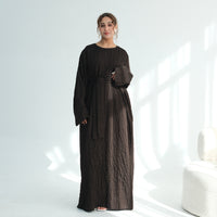 Womens Textured Dress With A Belt, Long Robe Style
