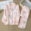 Skin-friendly Washed Pure Cotton Yarn Kimono Pajamas Women