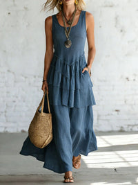 Cotton-linen Loose-fit Maxi Dress With A Sleeveless Design
