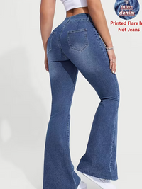 Women's Imitation Denim Print Flare Pants Fake Bow