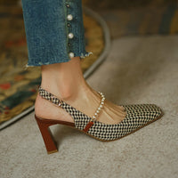 Square Toe High Heel Chain Buckle Back Sandals