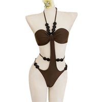 Sexy Strappy Black Gem-embellished Elegant One-piece Swimsuit