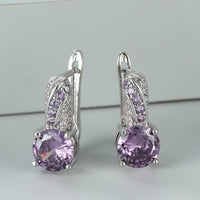 AutumnWinter Accessories White K-Gold Inlaid Round Amethyst Ear Clips