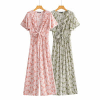 Printed Jumpsuit With Tie On Chest