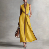 Stand-up Collar Sleeveless Casual Contrast-color Loose Dress