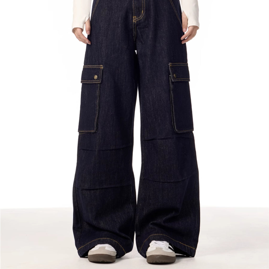 Multi-pocket Straight Cargo Jeans Women's Wide-leg Trousers