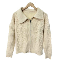 Women's Korean-style Lapel Cable-knit Sweater Coat