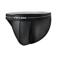 Men's Striped Ice Silk Transparent Thin Mesh U Convex Low Waisted Shorts