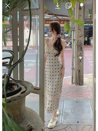 Polka-dot Lace Maxi Slip Dress With A Defined Waistline