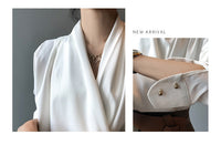 Women's French Elegant Long Sleeve Satin V-neck Shirt