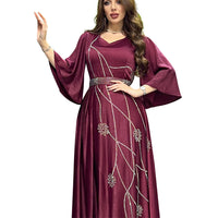 Muslim Leaves Pattern Rhinestone Belt Dubai Robe Gown