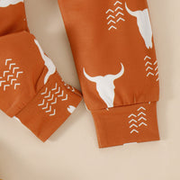 Children's Autumn Cow Head Letter Print Pullover Sweater And Trousers Suit