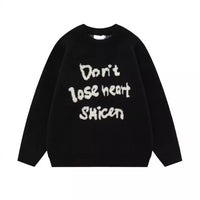 American Retro Design Letter Jacquard Round Neck Sweater For Men And Women