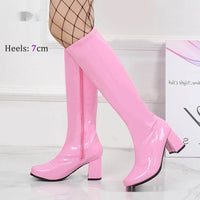 Patent Leather Stretch Chunky Heel All-matching Middle Boots