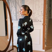 Womens Fashionable Printed V-Neck Defined-Waist Dress