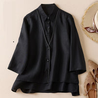 Women's Artistic Retro Fake Two-piece Cotton And Linen Half Sleeves Shirt