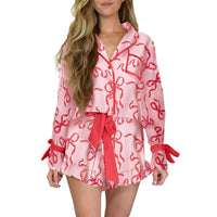 Women's Printed Satin Multi-color Long Sleeve Shorts Loose Loungewear