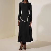 Rhinestone-Embellished Long-Sleeve Waist-Cinching High-Waist Skirt Set