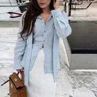 Elegant Tie Summer And Autumn Solid Color Top Korean Style Casual Long Sleeve Shirt