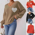 Women's V-neck Lace Brick Bow Patchwork Pocket Pullover Top