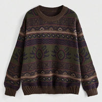 New Jacquard Color-block Round Neck Pullover Sweater Women