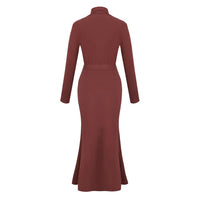 Womens Elegant High-Neck Slim-Fit Long-Sleeve Knitted Dress