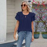 Round-neck Flutter-sleeve Loose-fit Chiffon Top