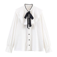 Women's Color-block Bow Layered Decorative Shirt