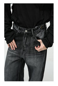 New American High Street Pu Handsome Mop Straight Loose Jeans