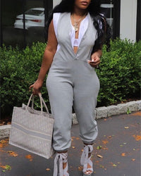Fake Two-piece Sleeveless Long Ankle Banded Jumpsuit