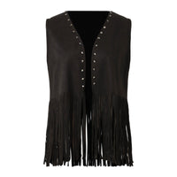 Women's Sleeveless Fringe Suede Jacket Comfortable Casual Rivet Jacket Coat