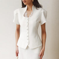 Women's Elegant Button-Front Lace-Patchwork Shirt