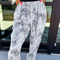 Gray Camouflage Printing Comfortable Drawstring Elastic Waist Ankle Banded Pants