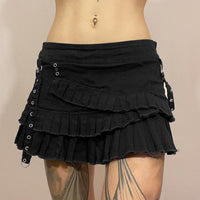 Metal Buckle Irregular Pleated Denim Skirt