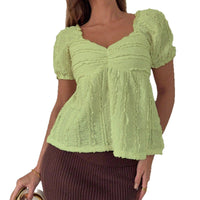 V-neck Fashionable Simple Puff-sleeve Top For Women