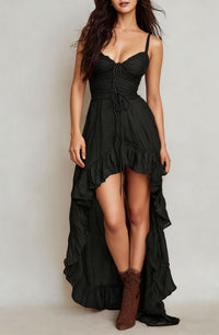 Women's Fashion Vintage Irregular Dress With Ruffled Hem