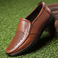 Breathable Hollow Hole Sandals Cowhide Middle-aged And Elderly Genuine Leather Soft Bottom Leather Shoes