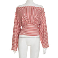 Women's Elegant Fashionable Striped Off-Shoulder Casual Top