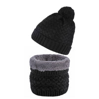 Plus Velvet Thick Knitted Fur Ball Hat Scarf Set Warm Wool Single