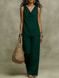 Womens Slash-Neck Sleeveless Tank Top And Casual Pants Set